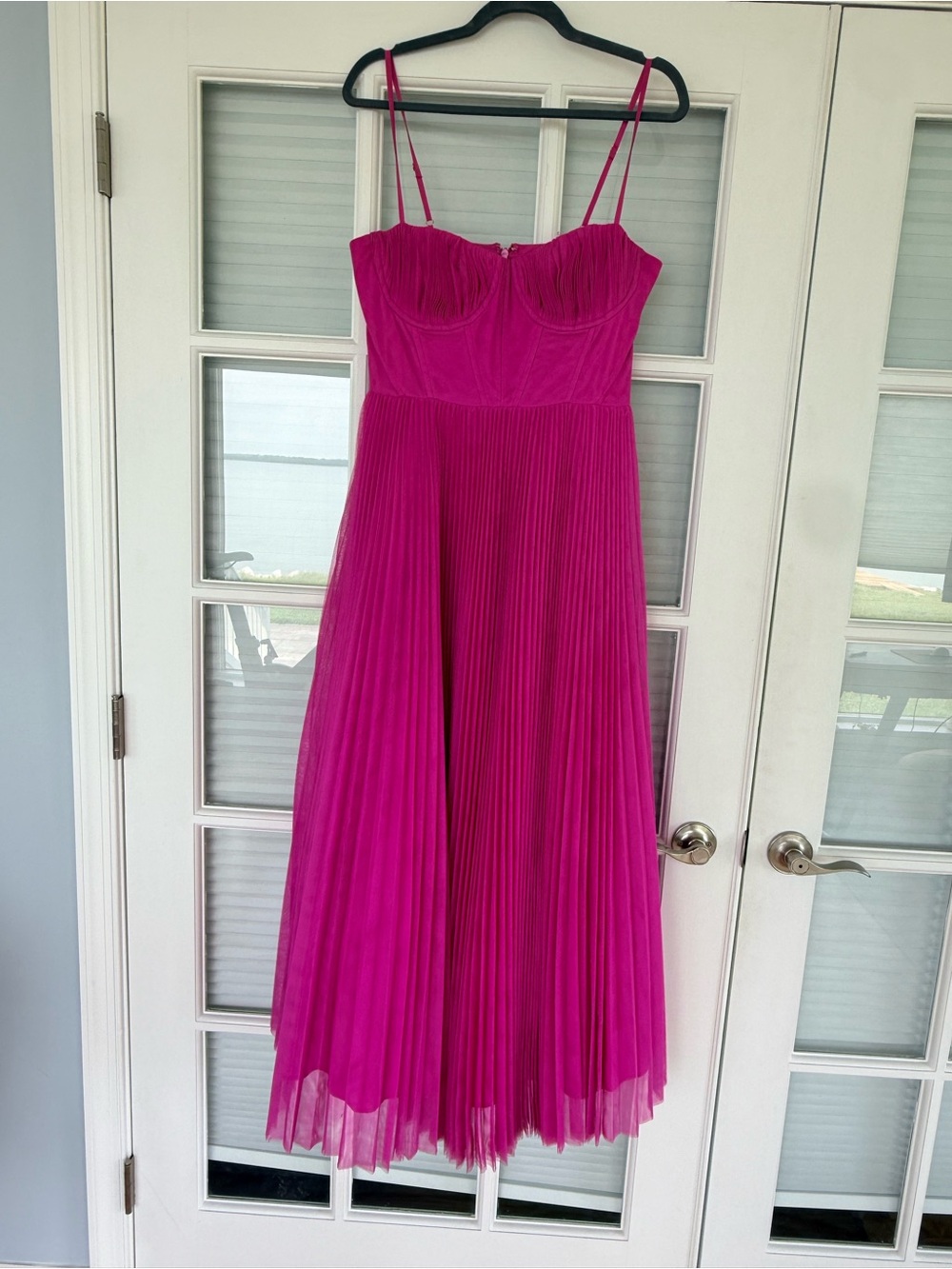 Hutch Fuchsia Pleated Spaghetti-Strap Midi Dress